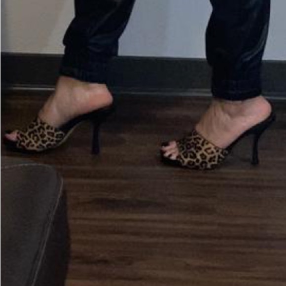 Express Square Toe Haircalf Heeled Sandals - Picture 4 of 9